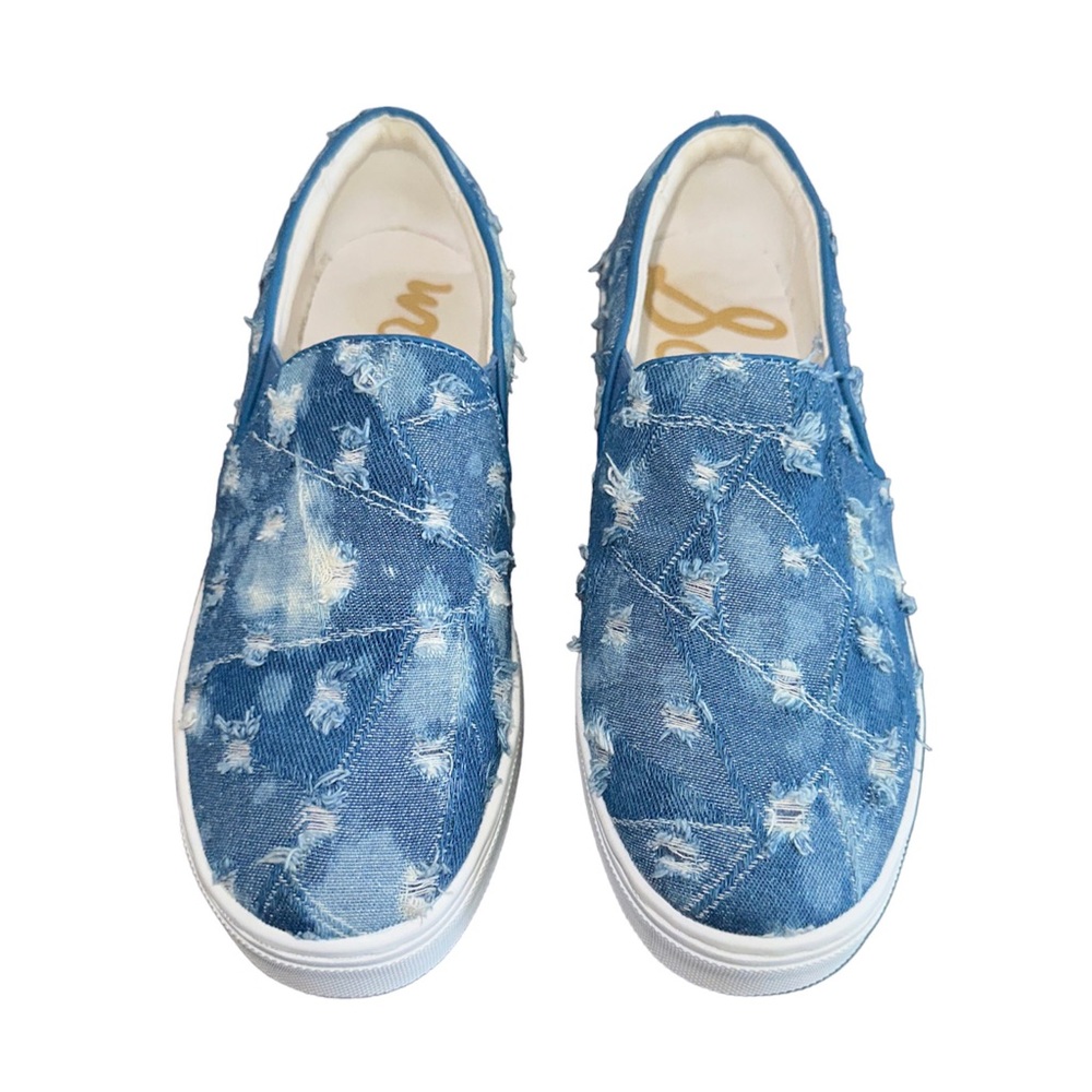 Sam Edelman Women’s Lacey Slip-On Platform Sneaker Size 6 Blue Patchwork Denim